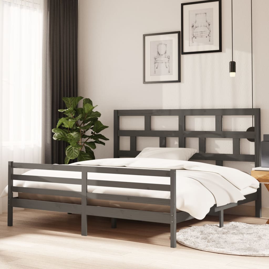 vidaXL Bed Frame without Mattress Grey Solid Wood 200x200 cm (810452+814216)