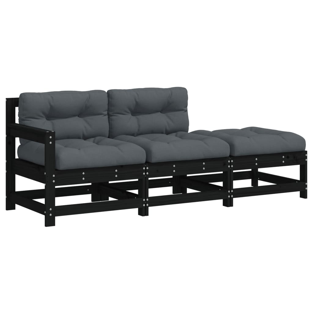 vidaXL 3 Piece Garden Lounge Set with Cushions Black Solid Wood