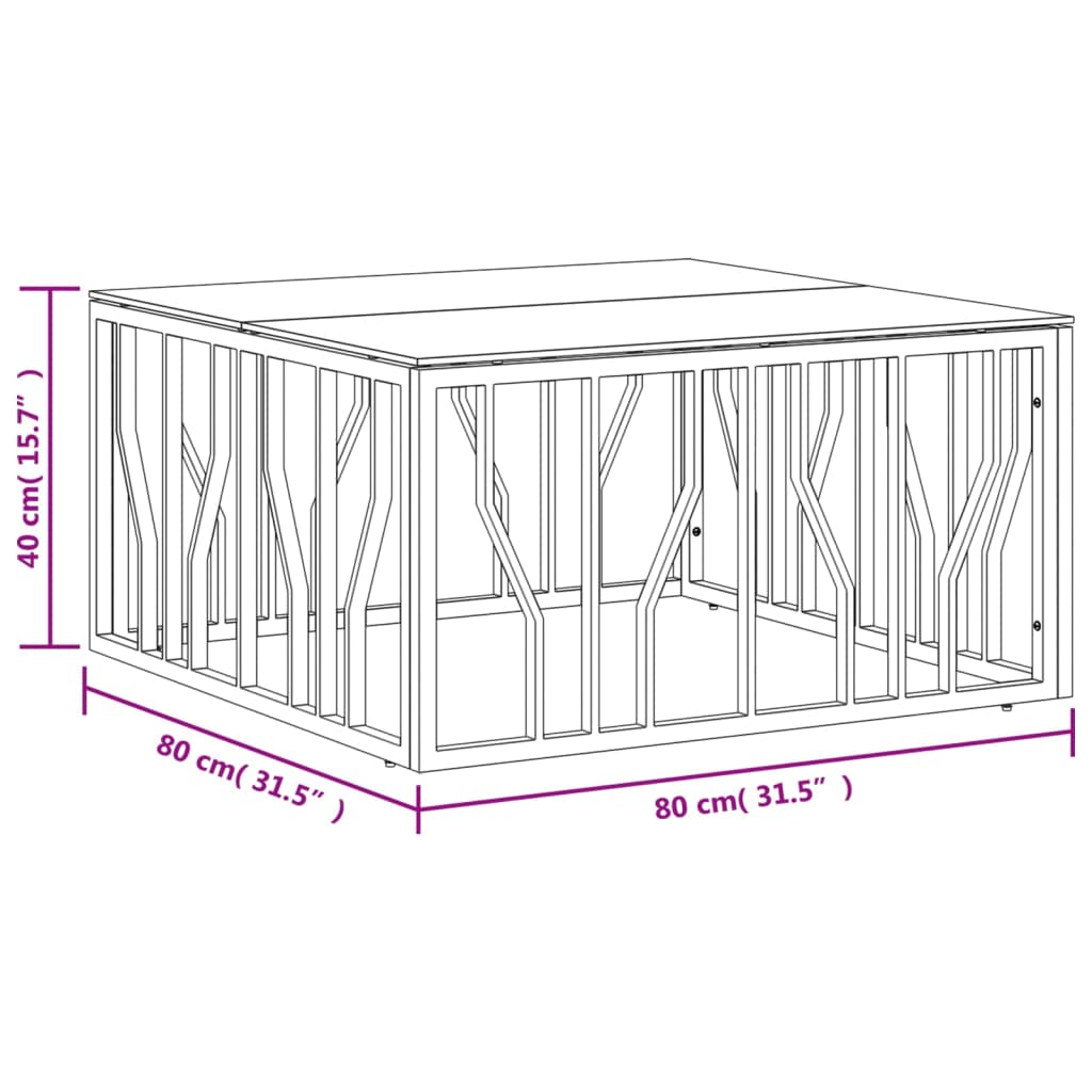 vidaXL Coffee Table Silver 80x80x40 cm Stainless Steel and Glass