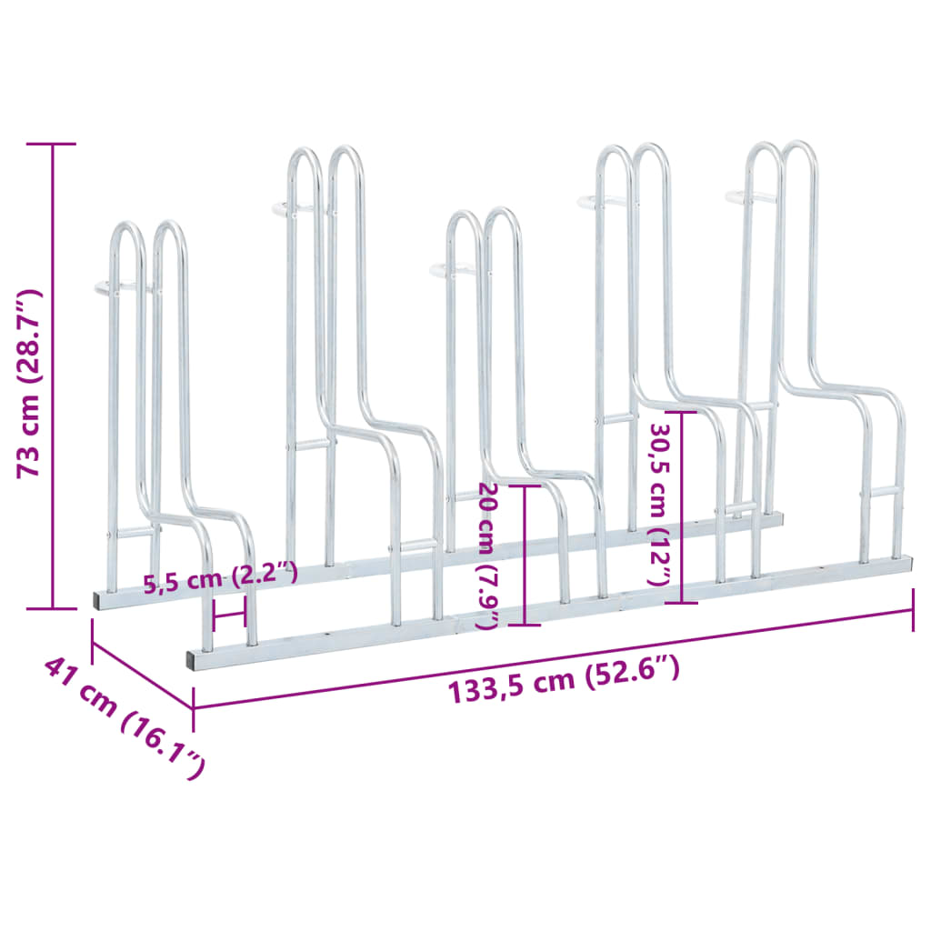 vidaXL Bicycle Stand for 5 Bikes Floor Freestanding Galvanised Steel