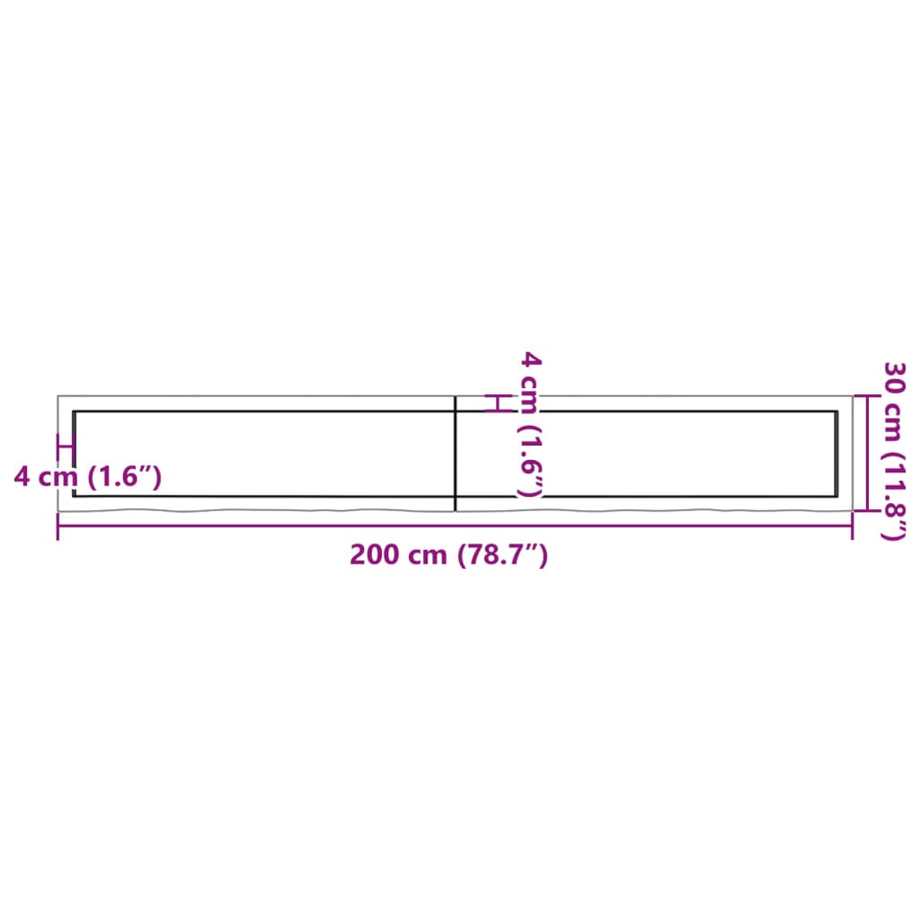 vidaXL Bathroom Countertop 200x30x(2-4) cm Untreated Solid Wood