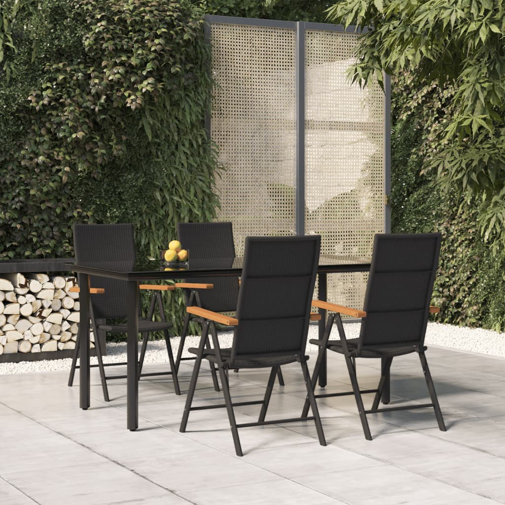 vidaXL 5 Piece Garden Dining Set Black and Brown Poly Rattan