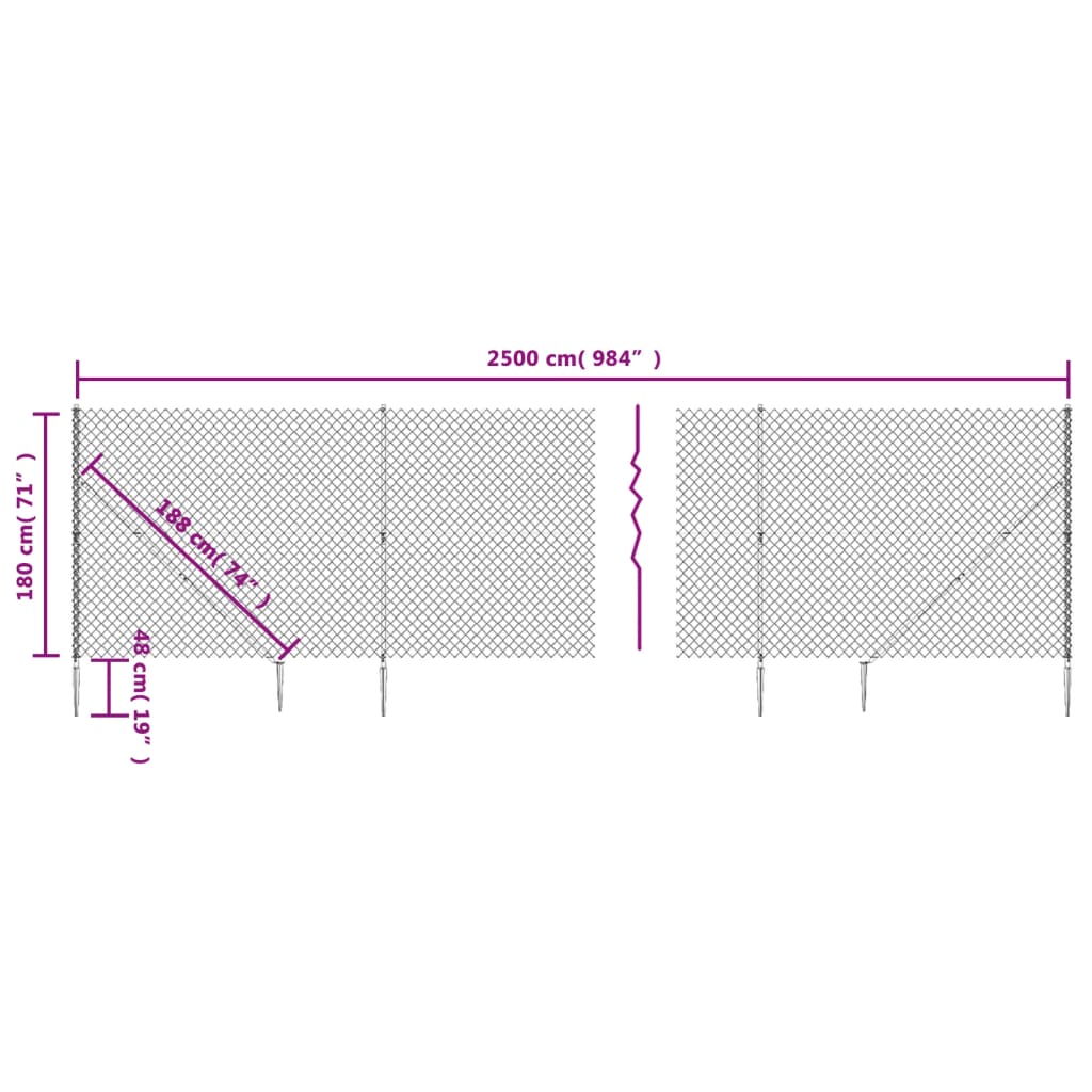 vidaXL Chain Link Fence with Spike Anchors Green 1.8x25 m