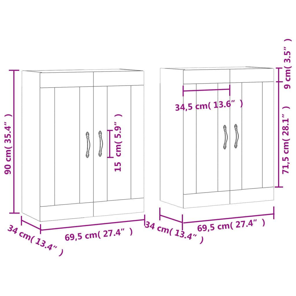 vidaXL Wall Mounted Cabinets 2 pcs White Engineered Wood