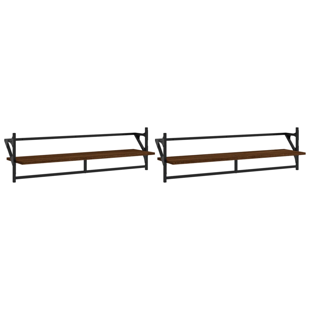 vidaXL Wall Shelves with Bars 2 pcs Brown Oak 100x25x30 cm