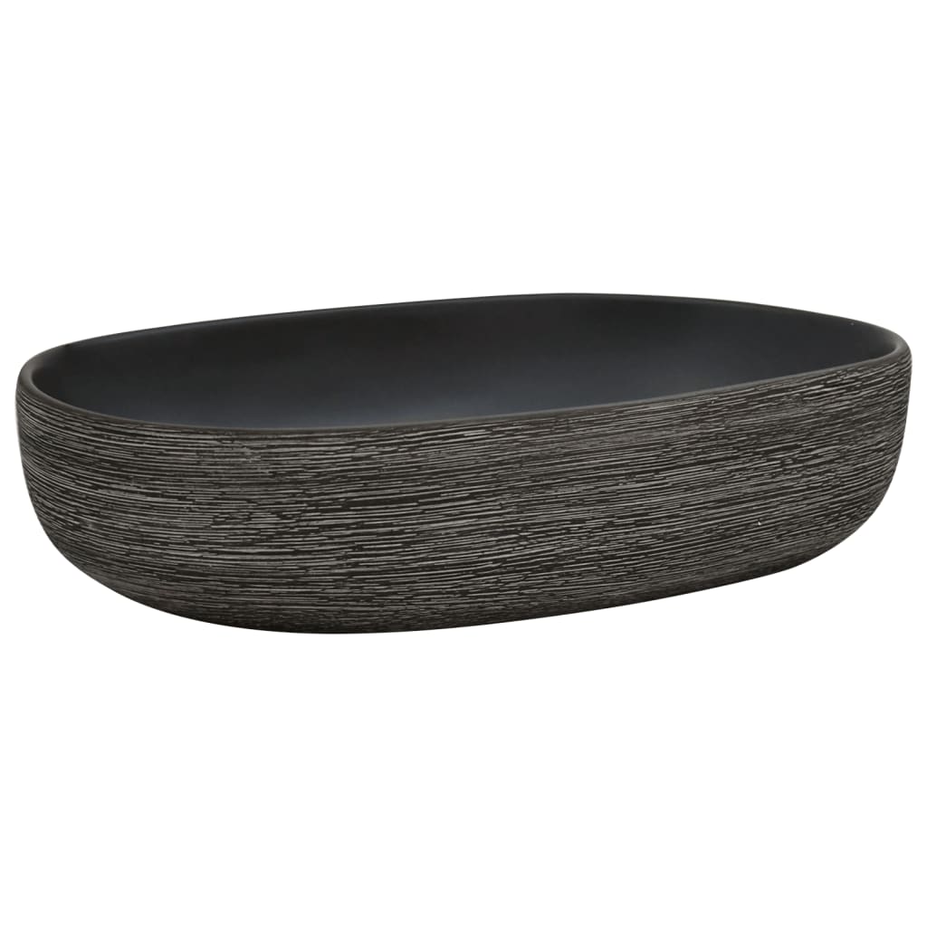 vidaXL Countertop Basin Grey and Black Oval 59x40x14 cm Ceramic