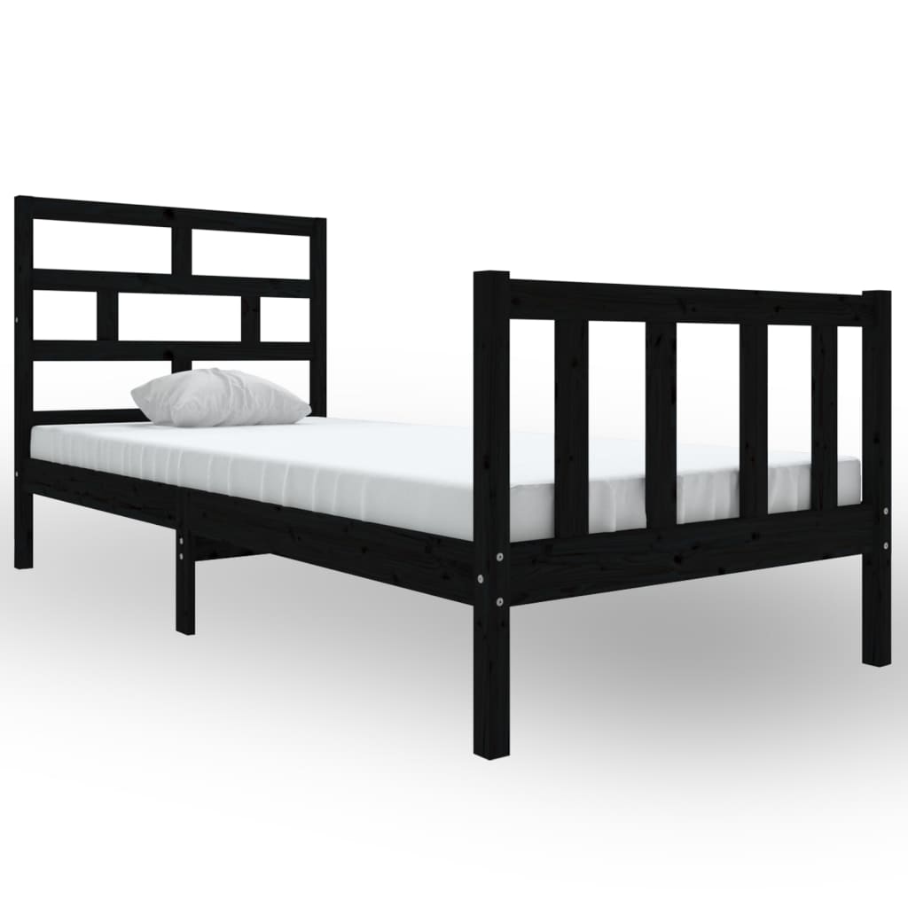 vidaXL Bed Frame without Mattress Black Solid Wood 100x200 cm (810076+814183)