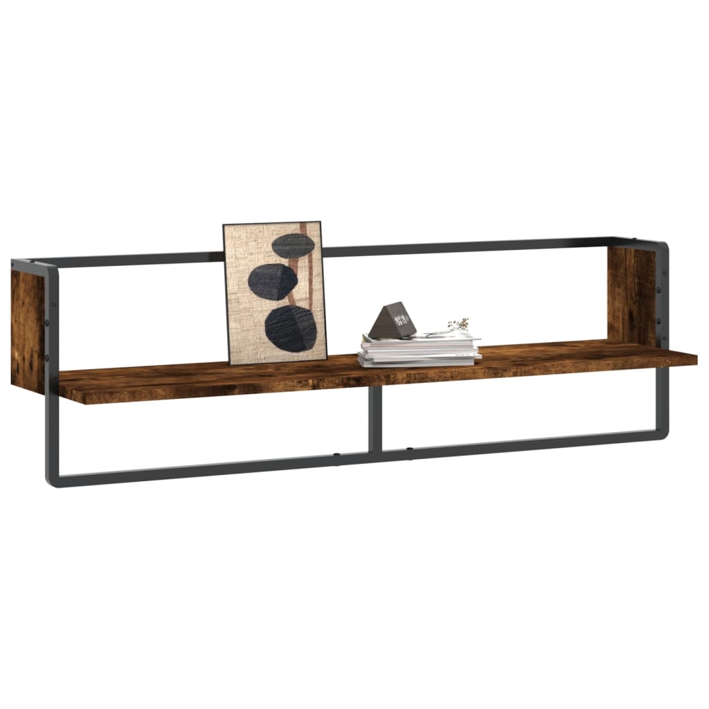 vidaXL Wall Shelf with Bar Smoked Oak 100x25x30 cm