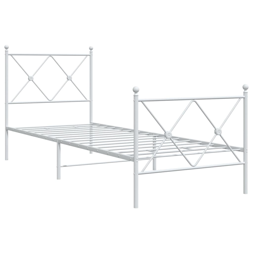 vidaXL Metal Bed Frame without Mattress with Footboard White 75x190 cm Small Single