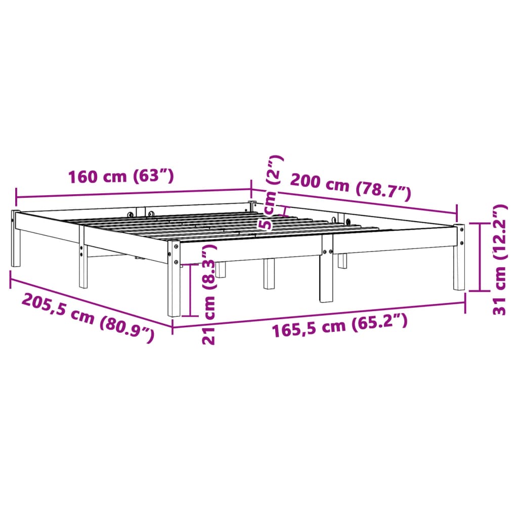 vidaXL Bed Frame without Mattress Wax Brown 160x200 cm Solid Wood Pine