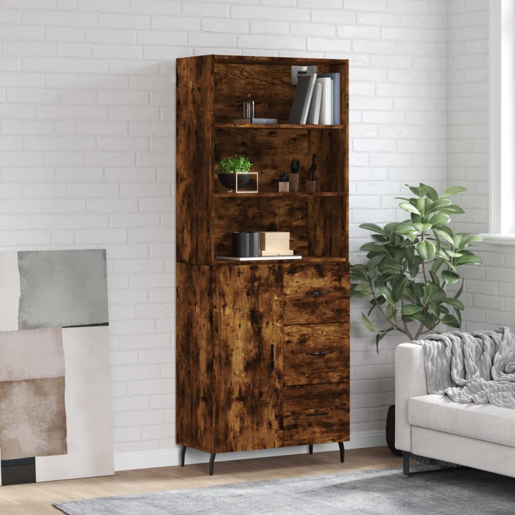 vidaXL Highboard Smoked Oak 69.5x34x180 cm Engineered Wood