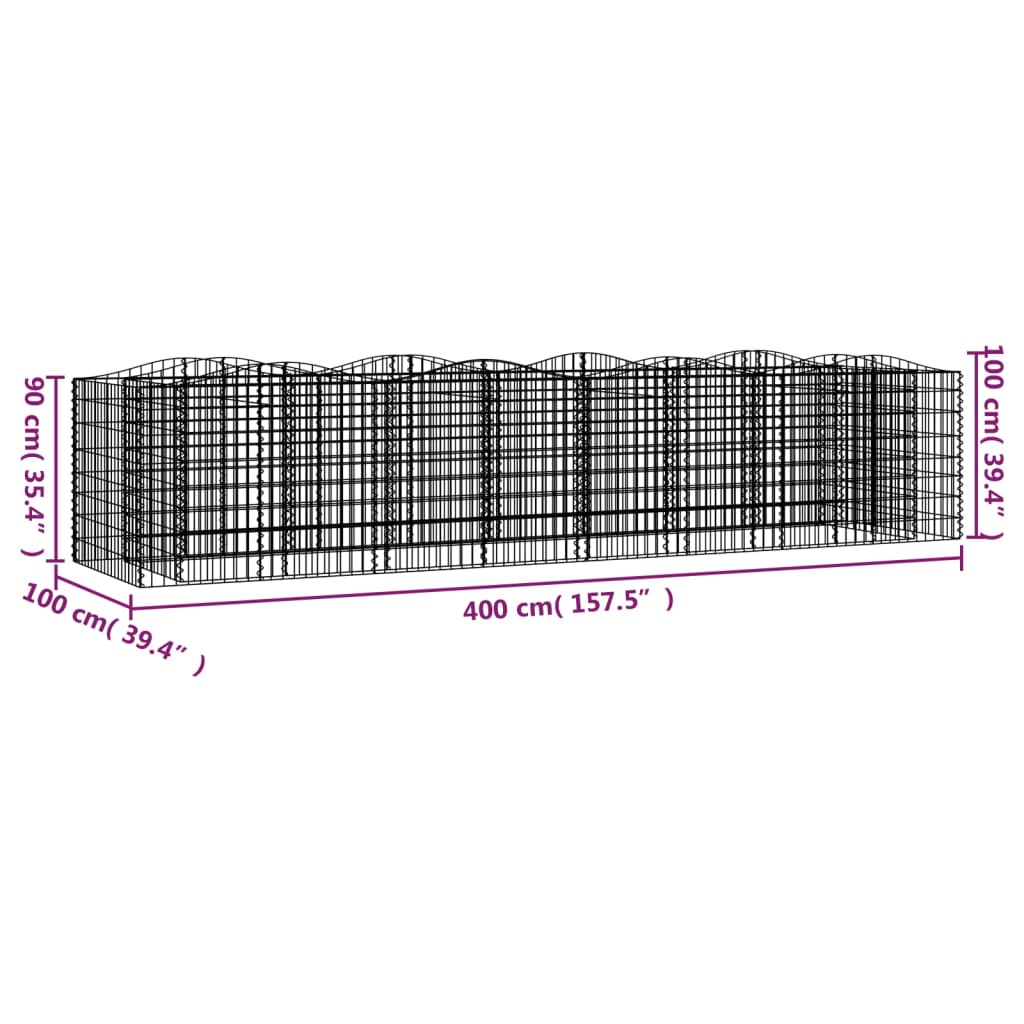 vidaXL Arched Gabion Raised Bed 400x100x100 cm Galvanised Iron