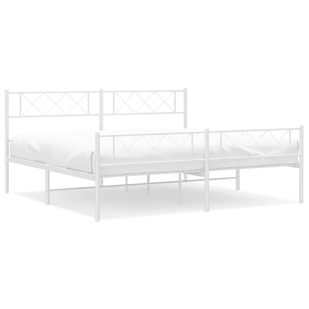 vidaXL Metal Bed Frame without Mattress with Footboard White 200x200 cm