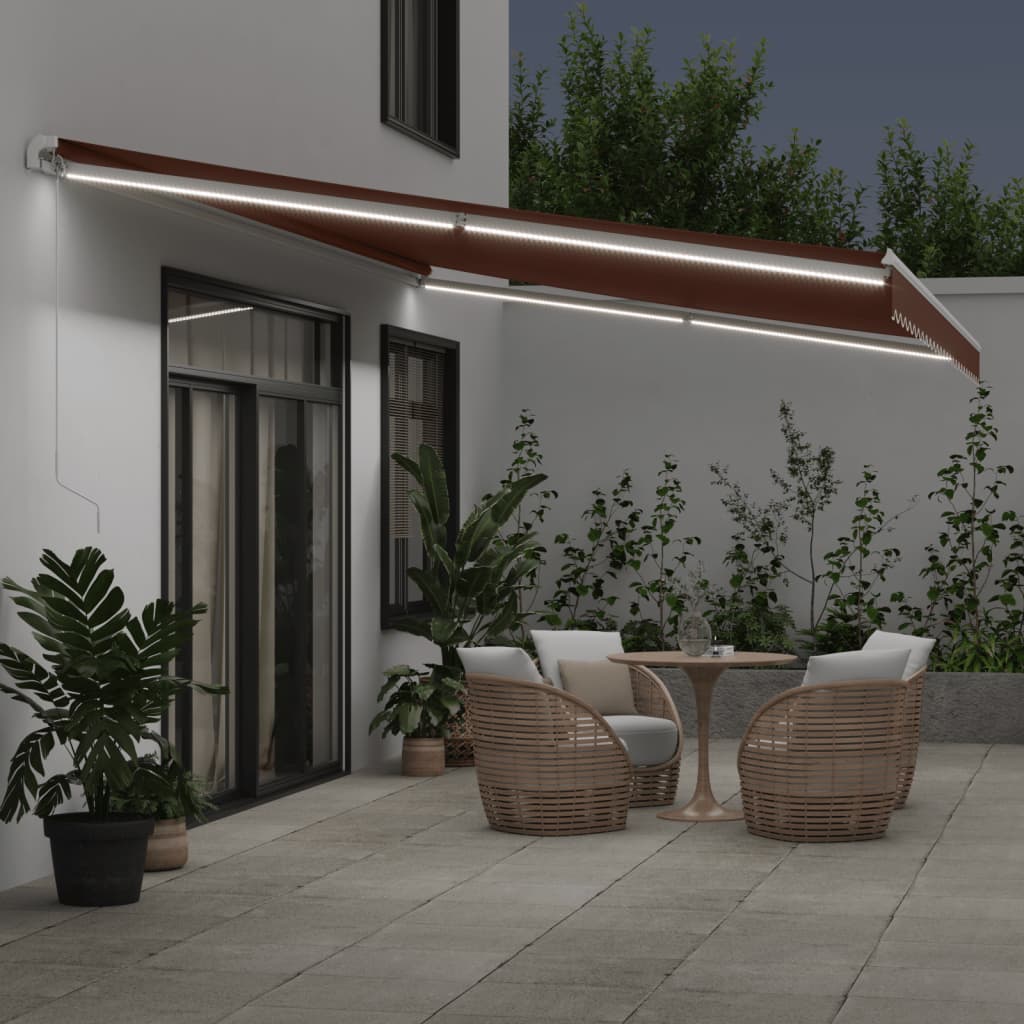 vidaXL Manual Retractable Awning with LED Brown 600x300 cm