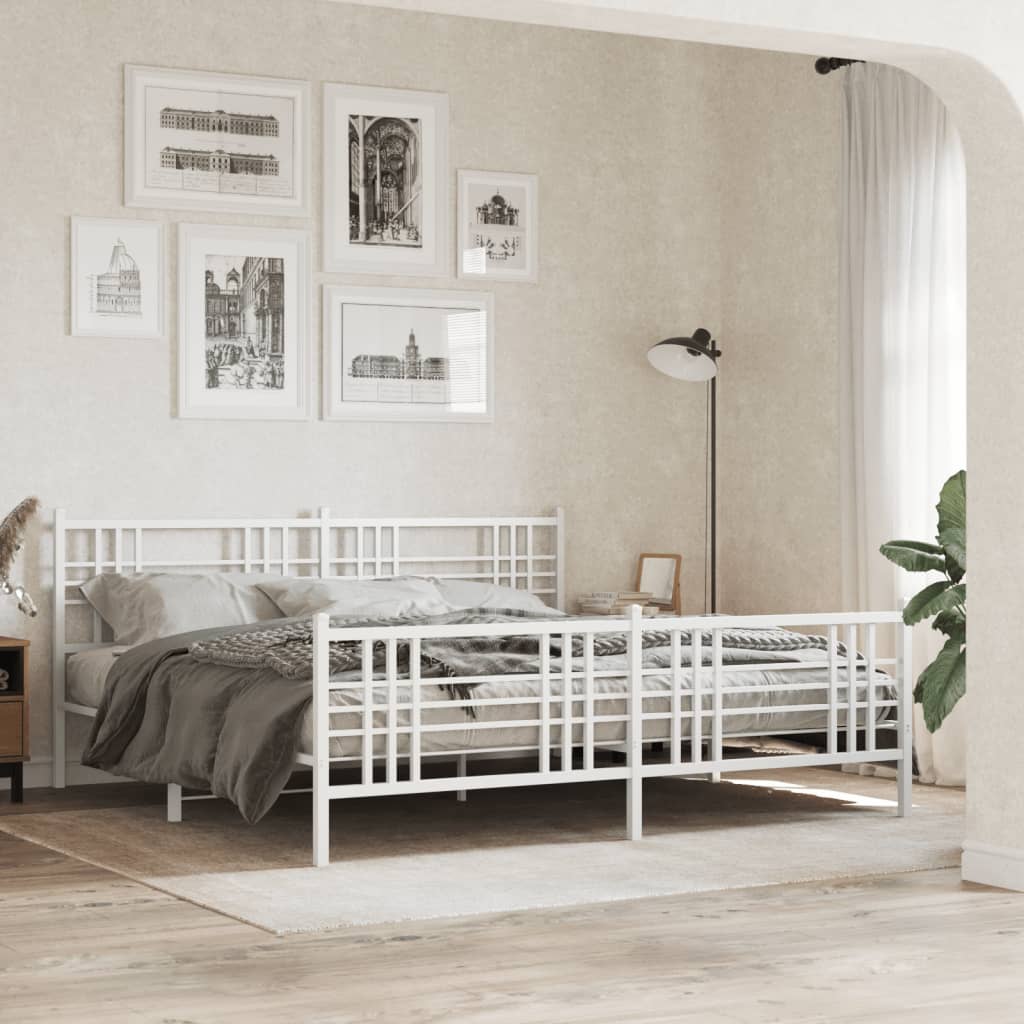 vidaXL Metal Bed Frame without Mattress with Footboard White 183x213 cm