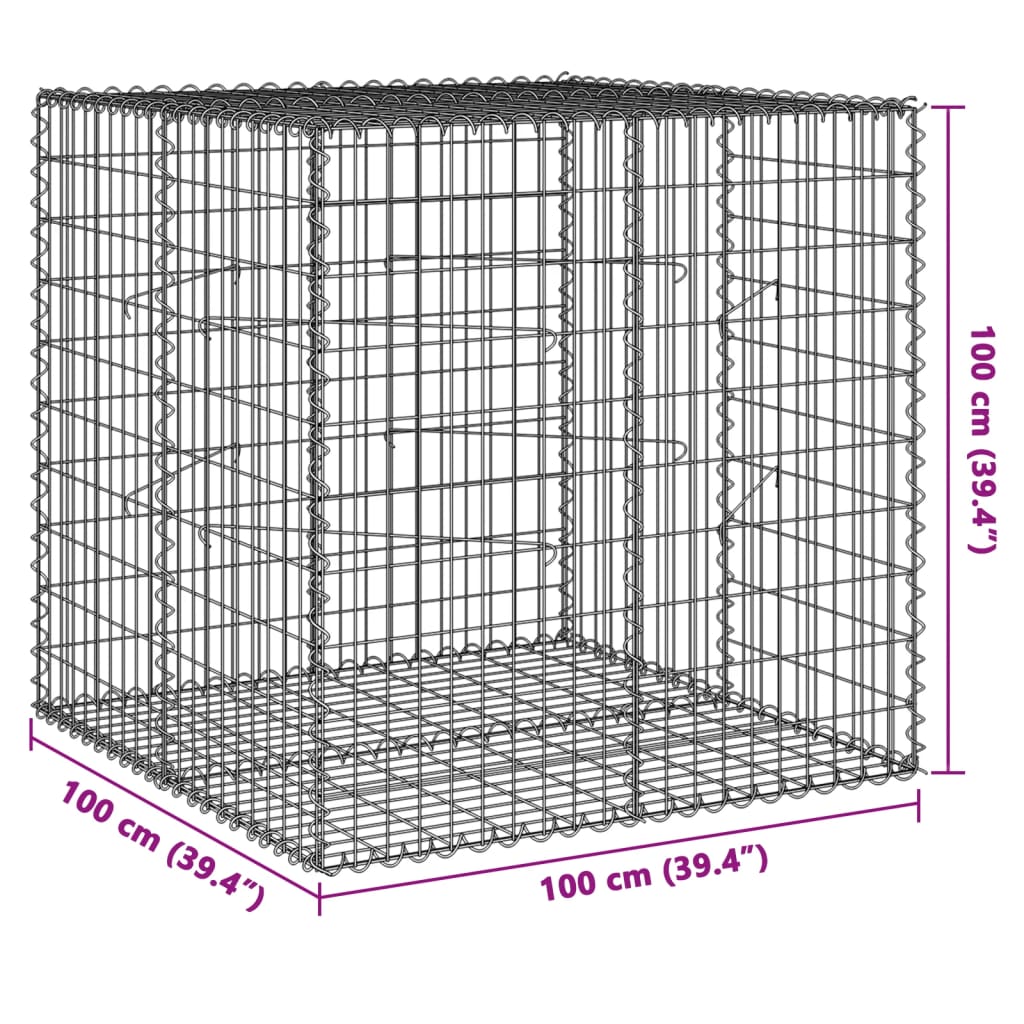 vidaXL Gabion Basket with Cover 100x100x100 cm Galvanised Iron