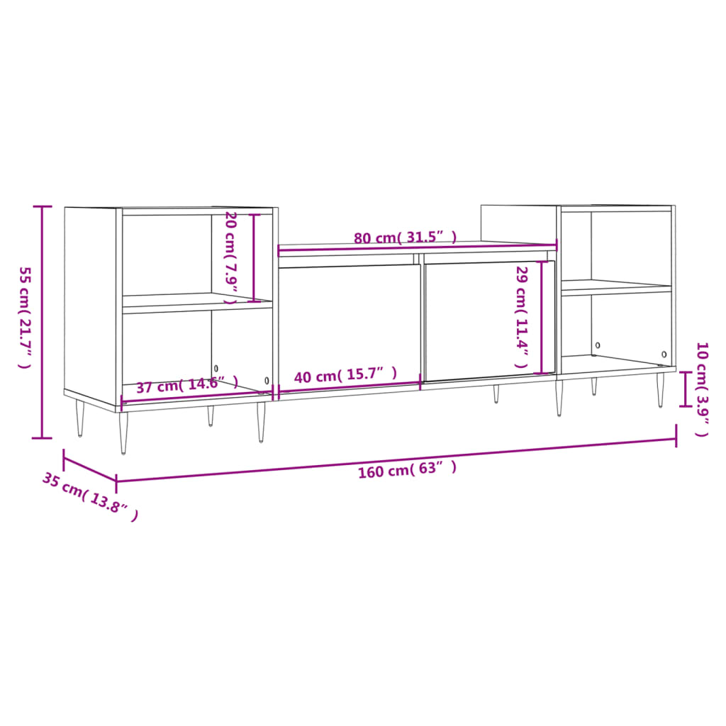 vidaXL TV Cabinet Grey Sonoma 160x35x55 cm Engineered Wood