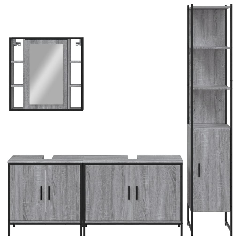 vidaXL 4 Piece Bathroom Cabinet Set Grey Sonoma Engineered Wood