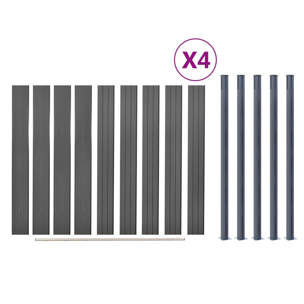 vidaXL Fence Panel Set Grey 699x186 cm WPC