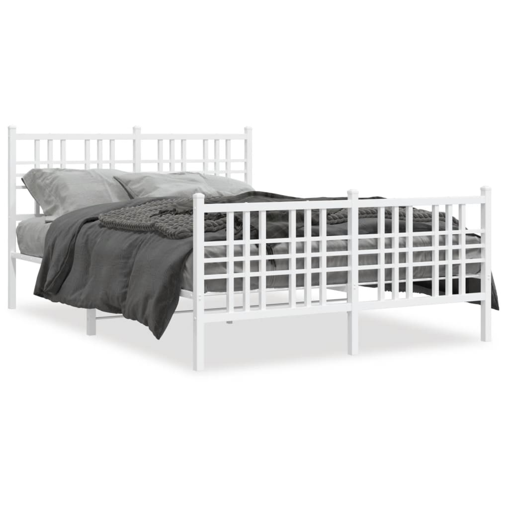 vidaXL Metal Bed Frame without Mattress with Footboard White 140x190 cm