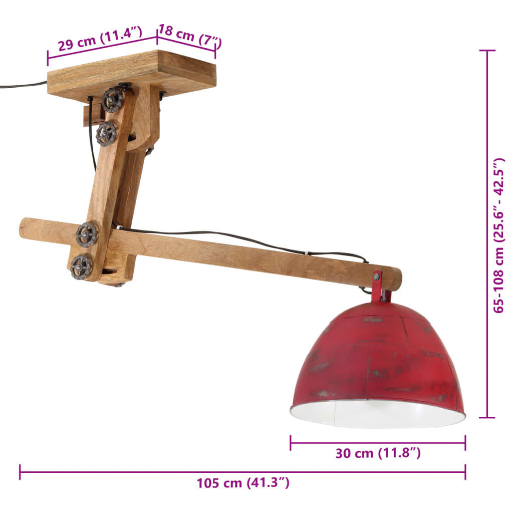 vidaXL Ceiling Lamp 25 W Distressed Red 105x30x65-108cm E27