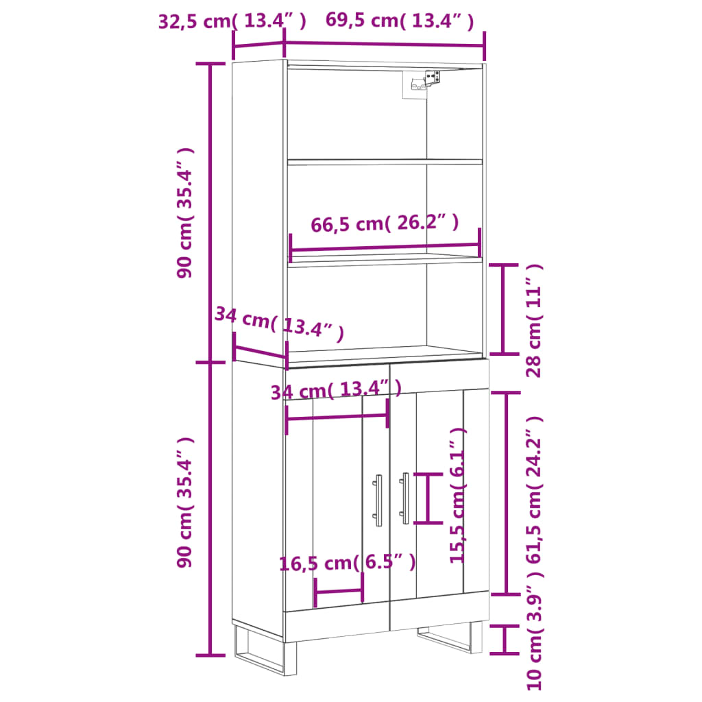 vidaXL Highboard Concrete Grey 69.5x34x180 cm Engineered Wood