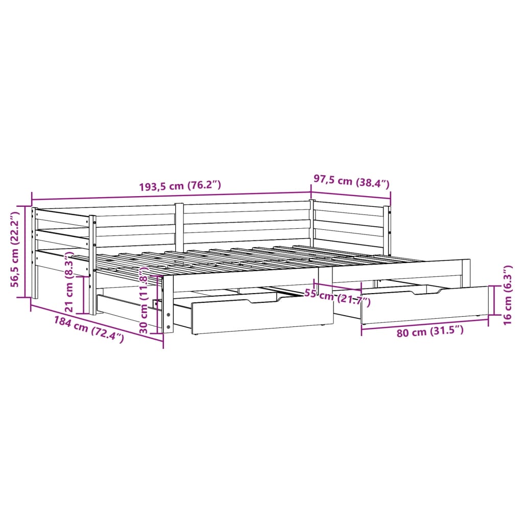 vidaXL Daybed with Trundle and Drawers without Mattress White 90x190 cm Single