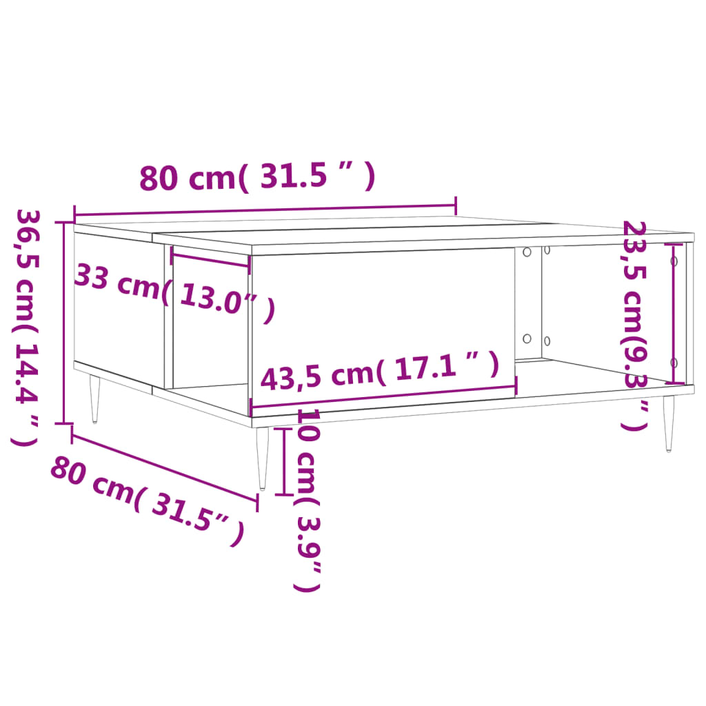 vidaXL Coffee Table Brown Oak 80x80x36.5 cm Engineered Wood