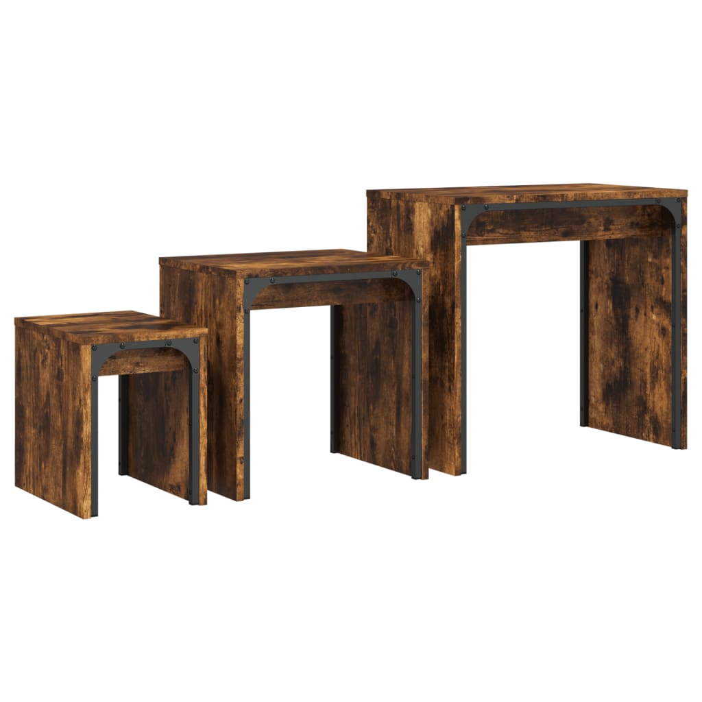 vidaXL Nesting Coffee Tables 3 pcs Smoked Oak Engineered Wood