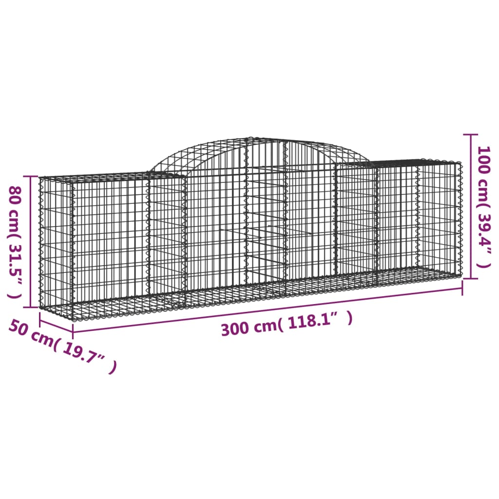 vidaXL Arched Gabion Baskets 11 pcs 300x50x80/100 cm Galvanised Iron