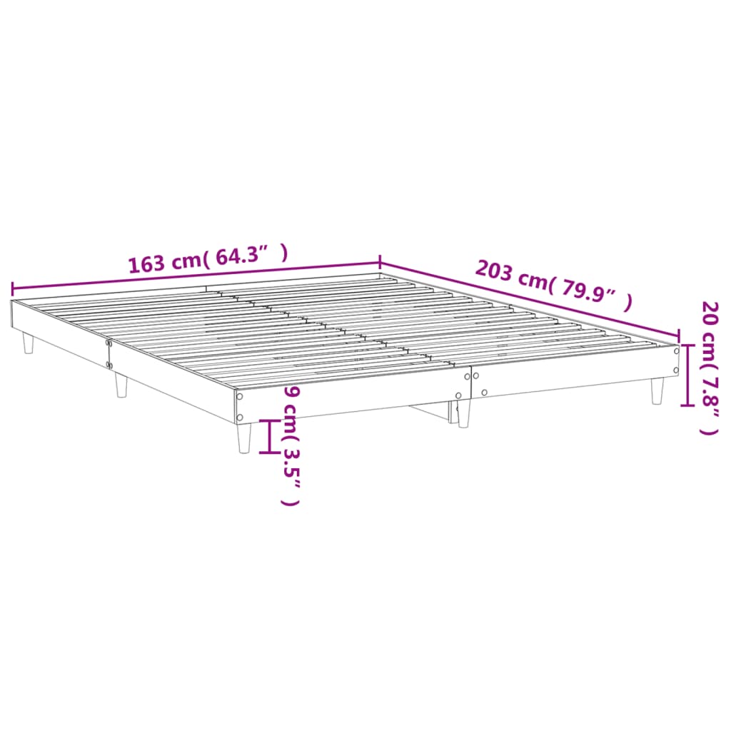 vidaXL Bed Frame without Mattress Smoked Oak 160x200 cm Engineered Wood