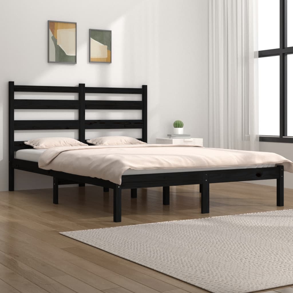 vidaXL Bed Frame without Mattress Black Solid Wood Pine Double