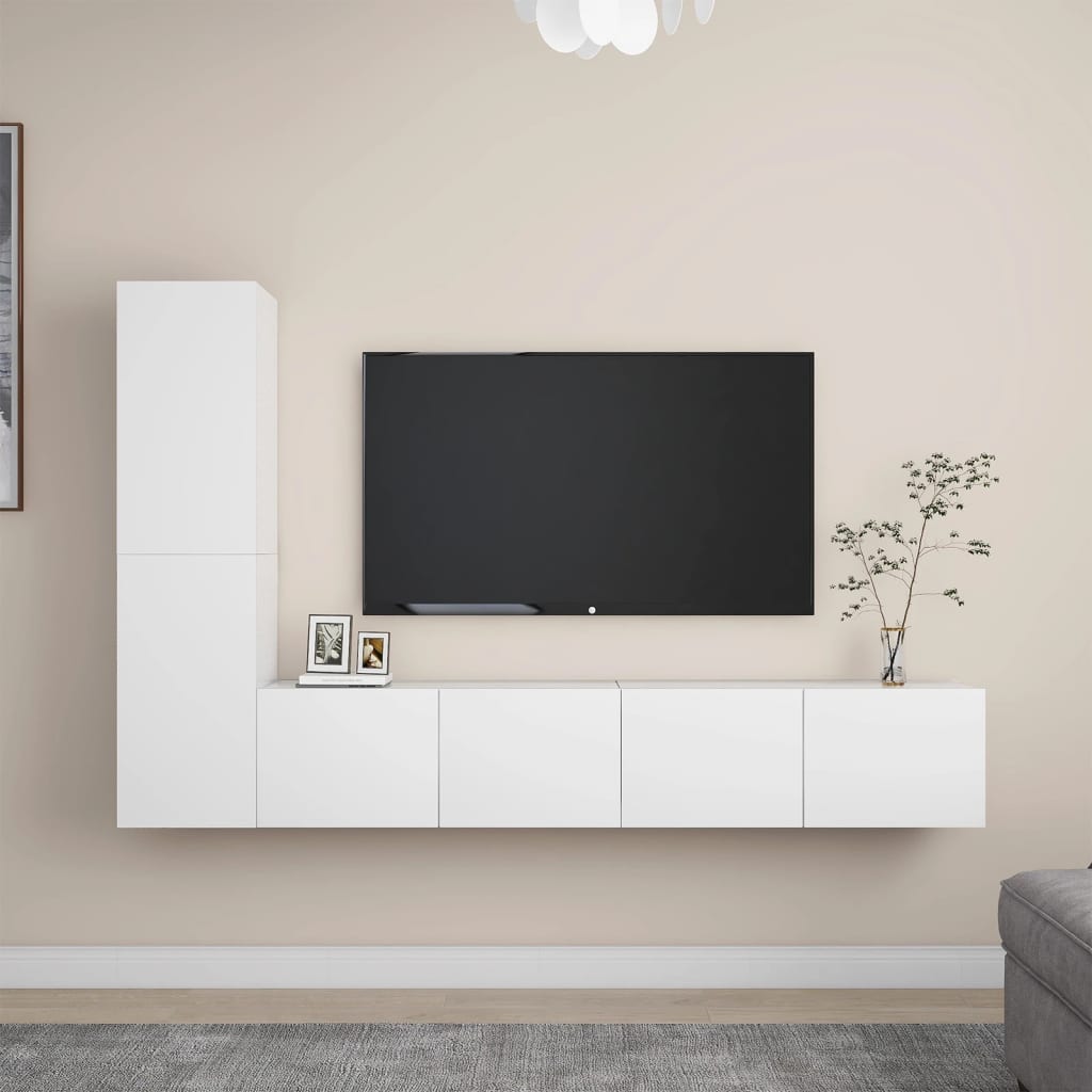 vidaXL 4 Piece TV Cabinet Set White Engineered Wood