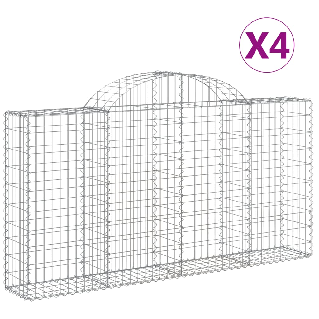 vidaXL Arched Gabion Baskets 4 pcs 200x30x100/120 cm Galvanised Iron