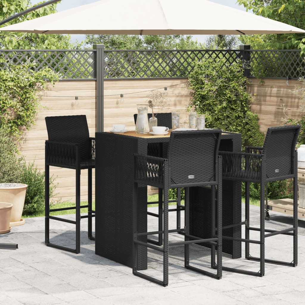 vidaXL Garden Bar Table with Acacia Wood Top Black 105x80x110 cm Poly Rattan