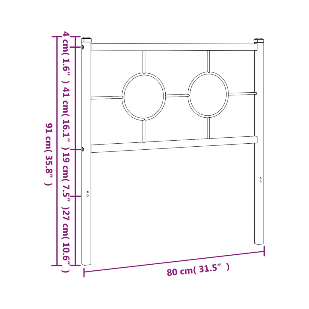 vidaXL Metal Headboard White 75 cm