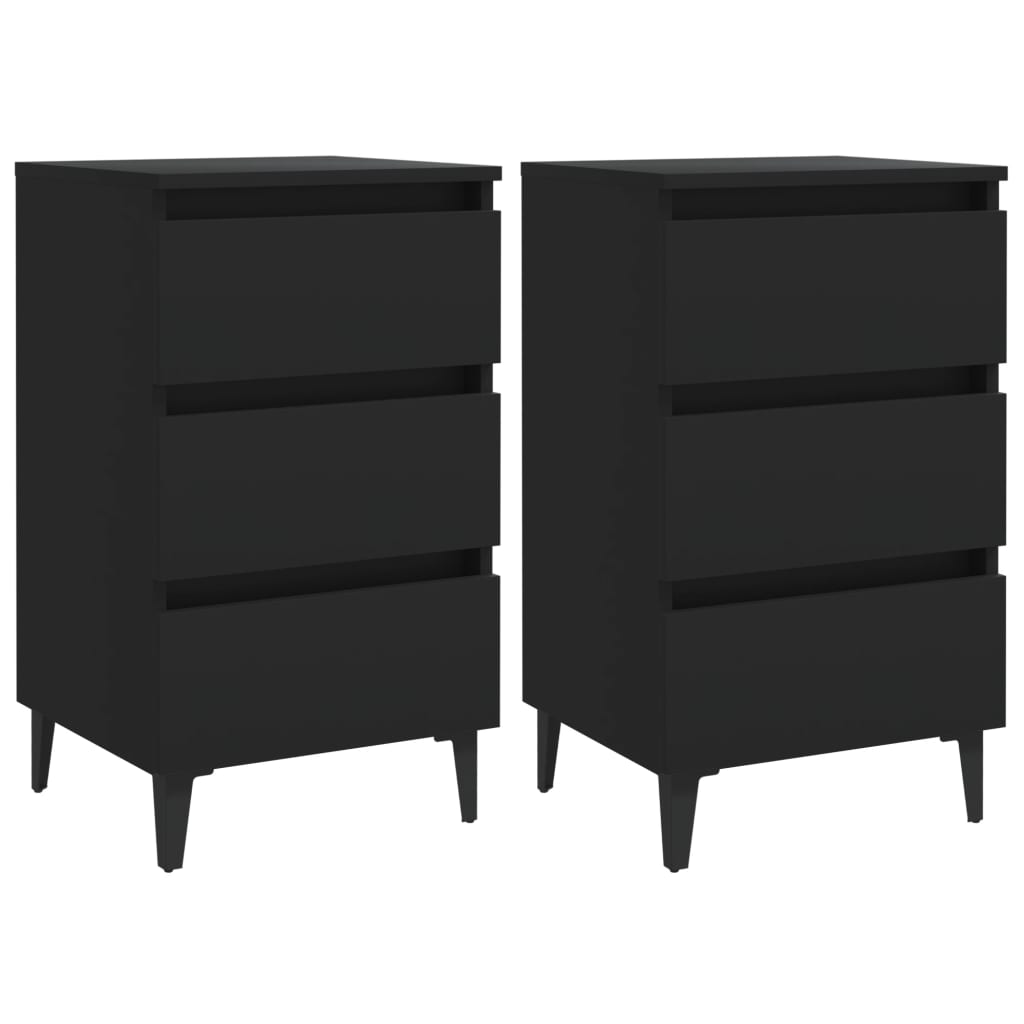 vidaXL Bed Cabinet with Metal Legs 2 pcs Black 40x35x69 cm