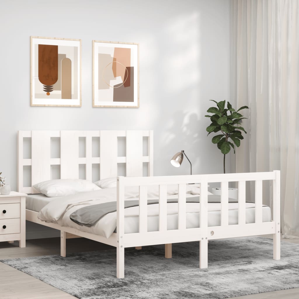 vidaXL Bed Frame without Mattress White Small Double Solid Wood Pine