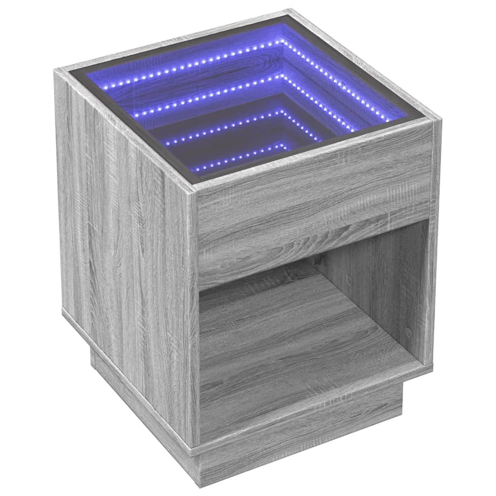 vidaXL Bedside Table with Infinity LED Grey Sonoma 40x40x50 cm