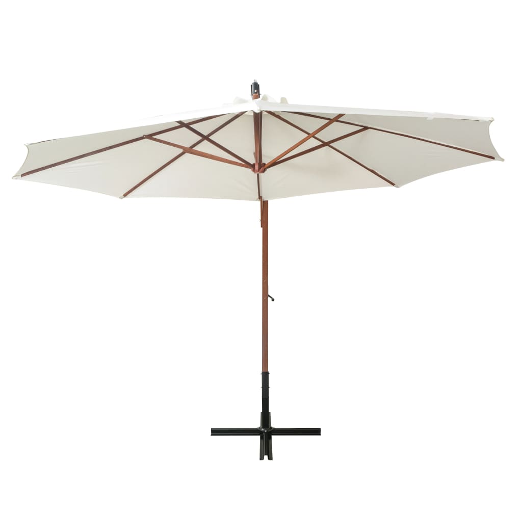 vidaXL Hanging Garden Parasol 350 cm Wooden Pole White