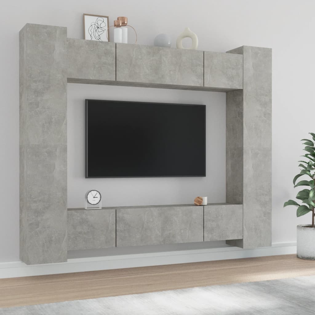 vidaXL 8 Piece TV Cabinet Set Concrete Grey Engineered Wood