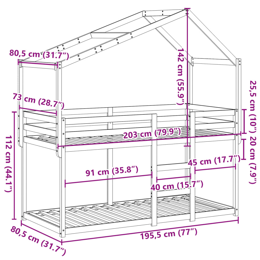 vidaXL Bunk Bed without Mattress Wax Brown 75x190 cm Small Single Solid Wood Pine