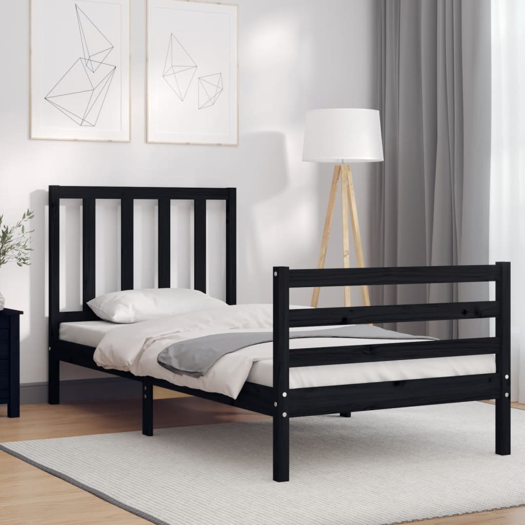 vidaXL Bed Frame without Mattress Black 100x200 cm Solid Wood Pine