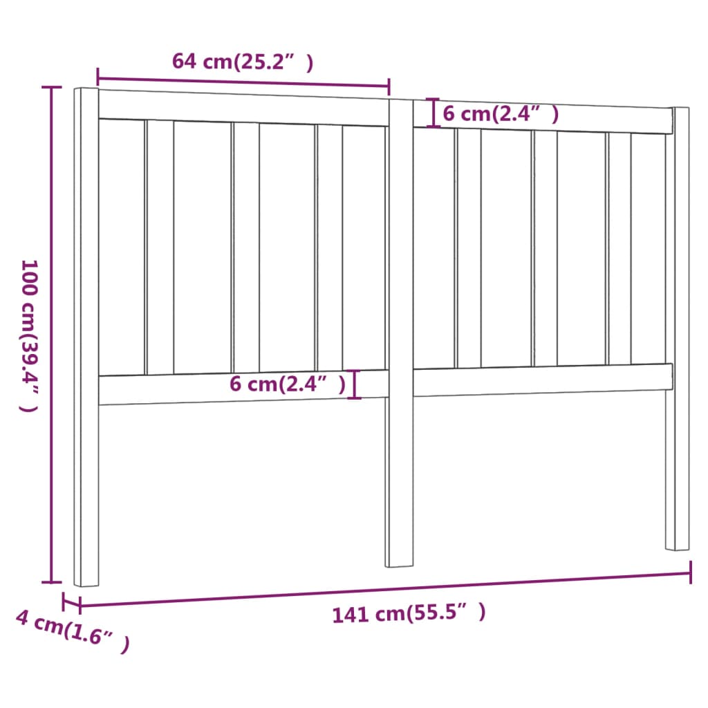 vidaXL Bed Headboard Grey 141x4x100 cm Solid Wood Pine