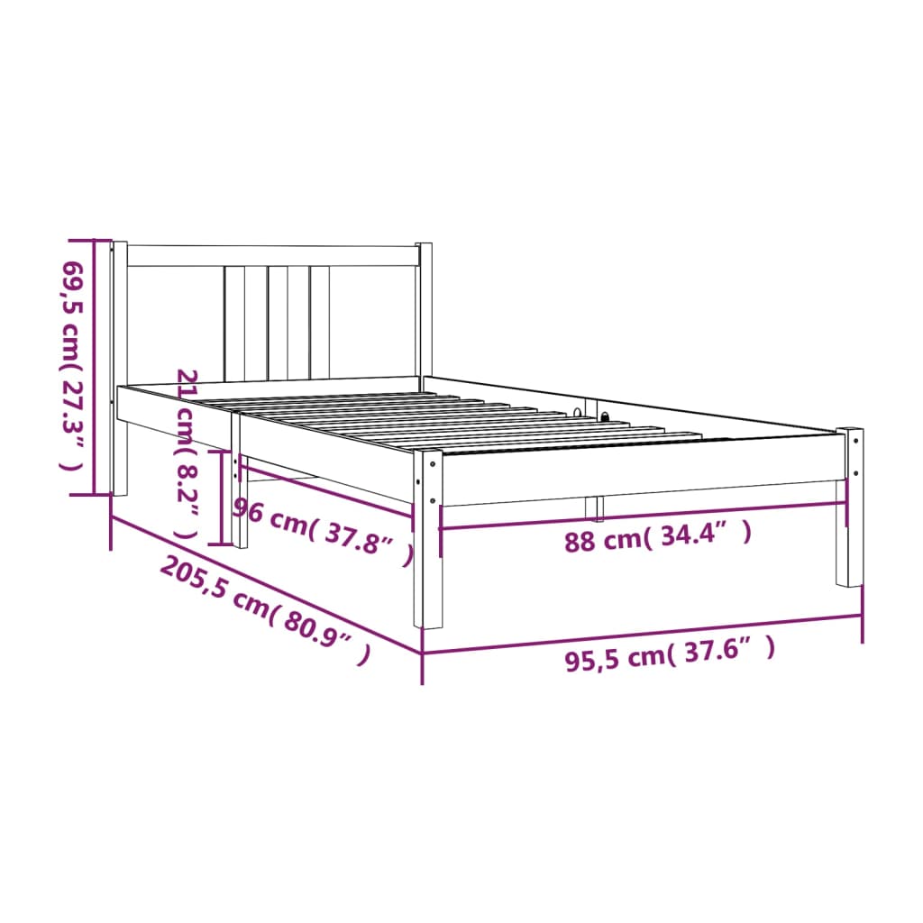 vidaXL Bed Frame without Mattress White Solid Wood 90x200 cm