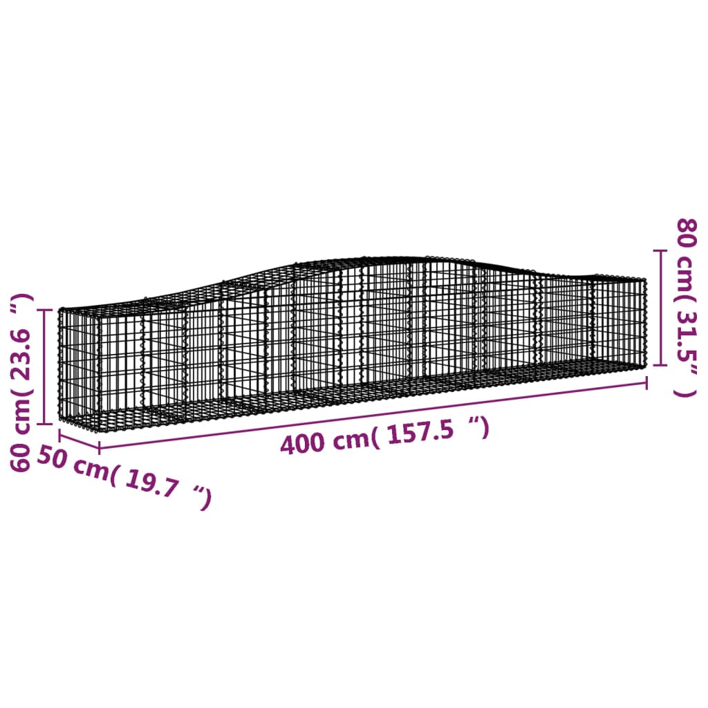 vidaXL Arched Gabion Baskets 4 pcs 400x50x60/80 cm Galvanised Iron