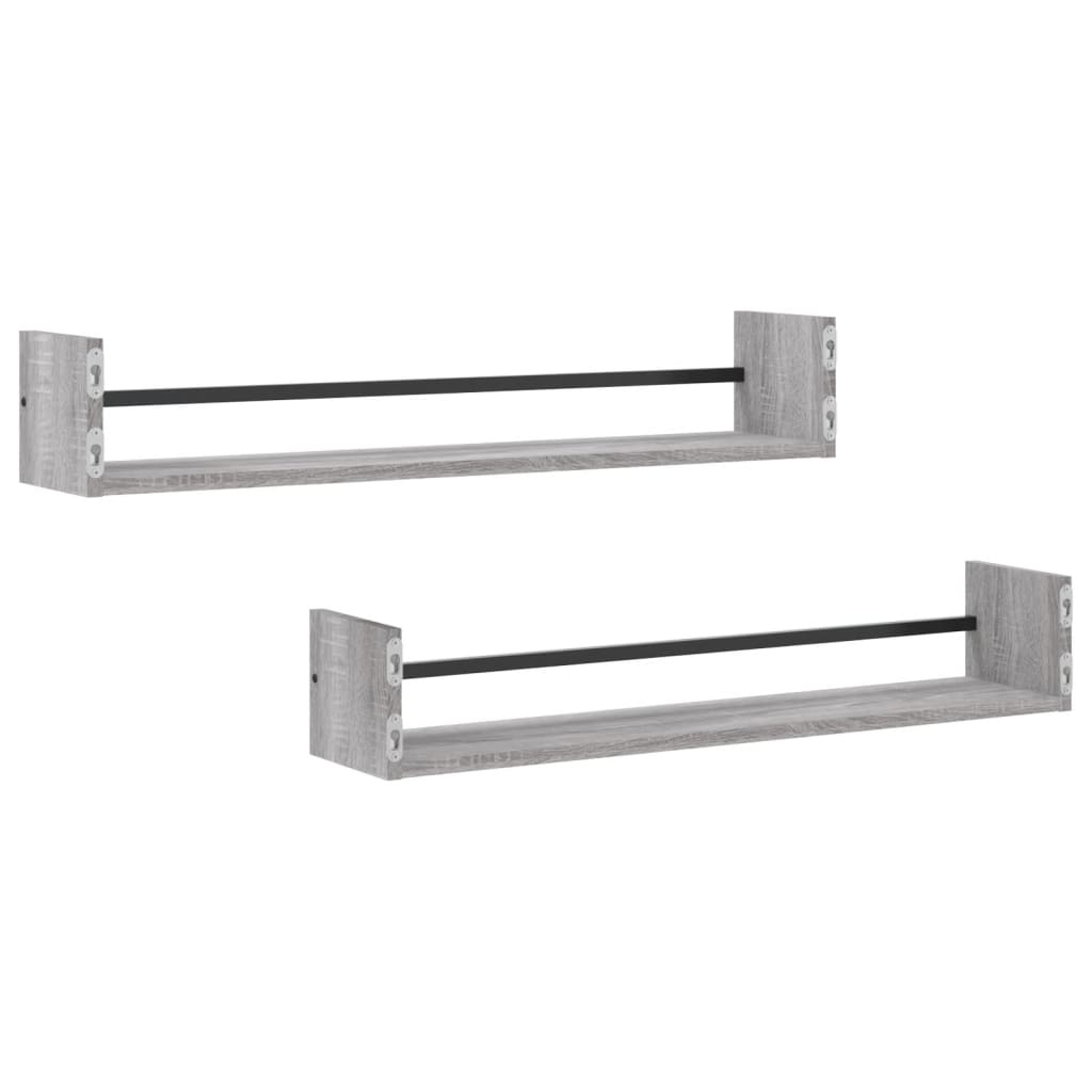 vidaXL Wall Shelves with Bars 2 pcs Grey Sonoma 80x16x14 cm