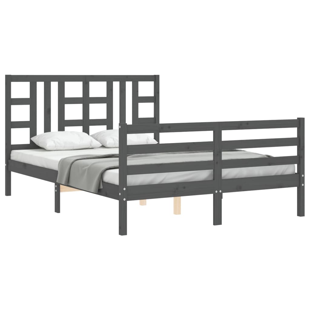 vidaXL Bed Frame without Mattress Grey 140x190 cm Solid Wood Pine