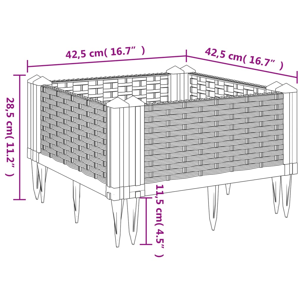 vidaXL Garden Planter with Pegs Light Grey 42.5x42.5x28.5 cm PP