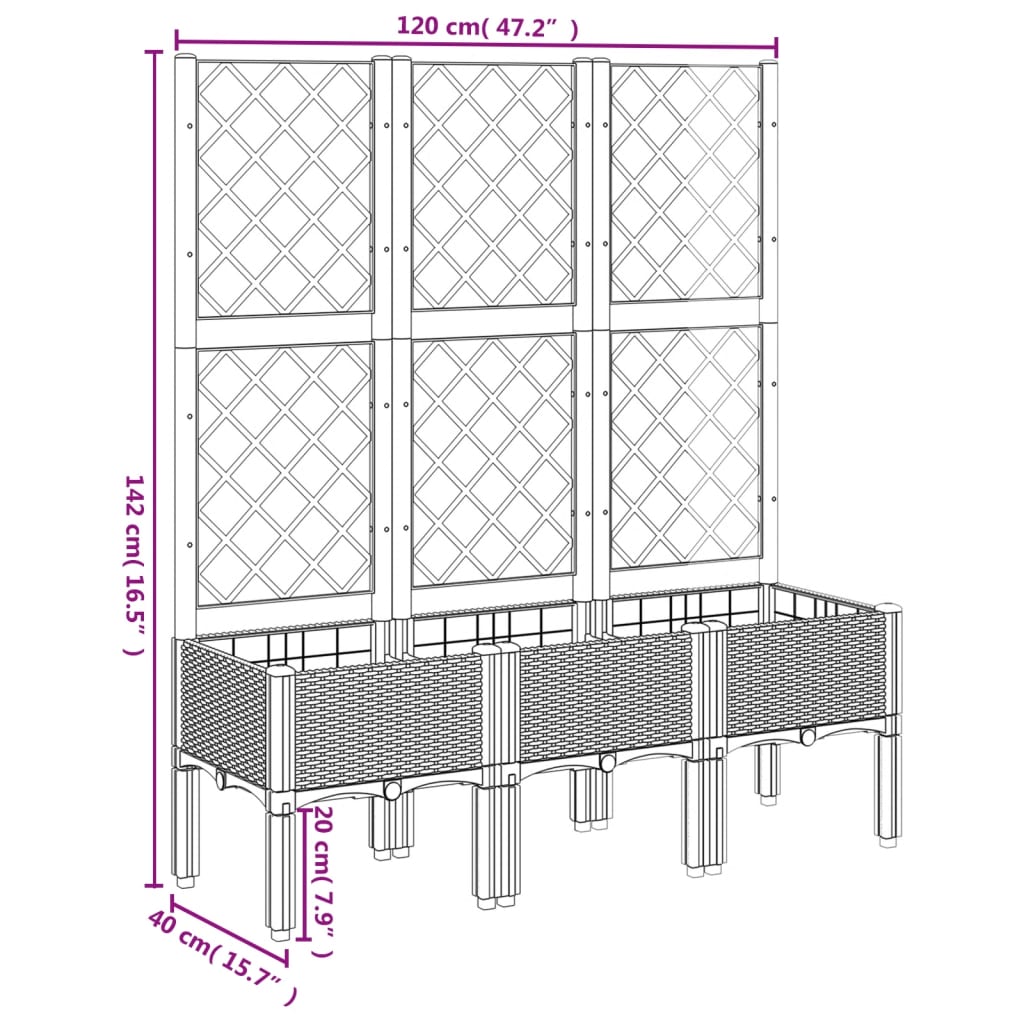 vidaXL Garden Planter with Trellis Brown 120x40x142 cm PP